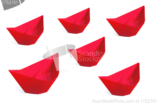 Image of Red paper ships isolated on a white background