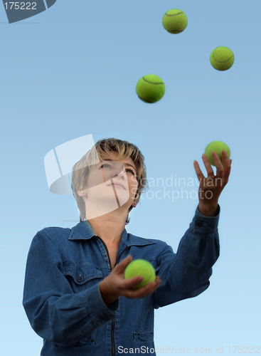 Image of Woman juggling with tennis balls