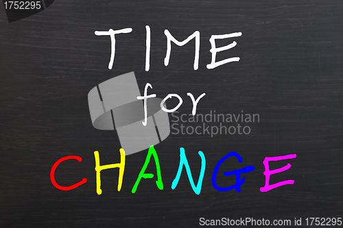 Image of Time for change, colorful words on blackboard