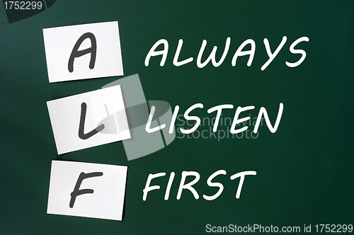 Image of ALF acronym for Always Listen First