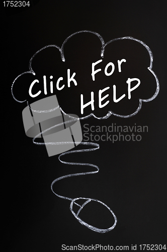 Image of Click for help - words written with chalk on a blackboard 
