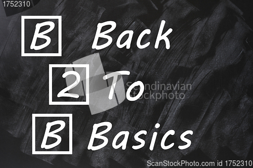 Image of Acronym of B2B for Back to basics written on a smudged blackboard 