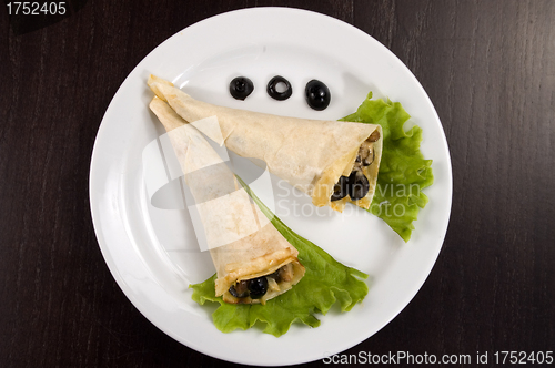 Image of Pancakes with mushrooms and olives.