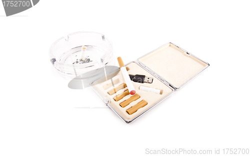 Image of electric cigarette and a real cigarette concept