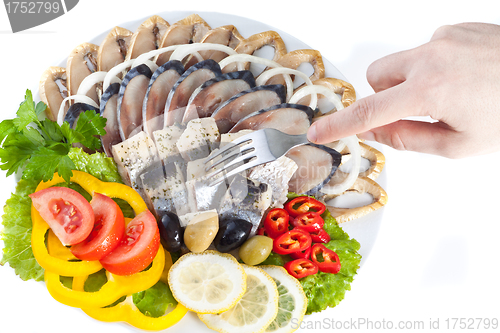 Image of tasting various sliced fish