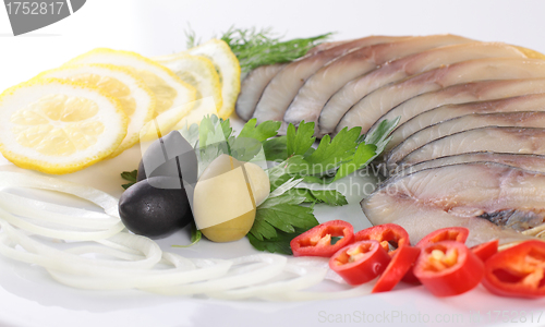 Image of fish with vegetables,anion red pepper