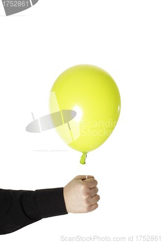 Image of man holding yellow baloonn isolated