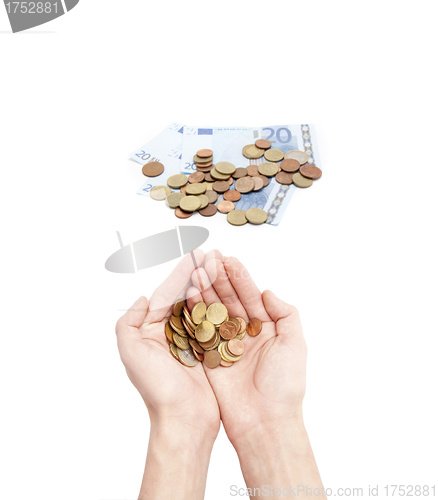 Image of Male hands holding coins isolated