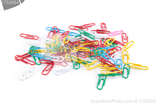 Image of colored paper clips isolated on white