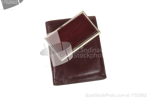 Image of notebook with wooden case isolated