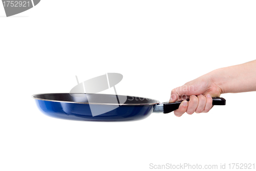 Image of Pan in hand on white background