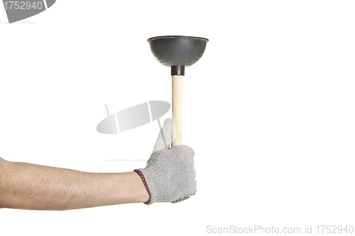 Image of man holding The old air eliminator on a white
