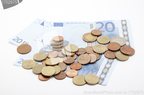 Image of Euro with coins isolated