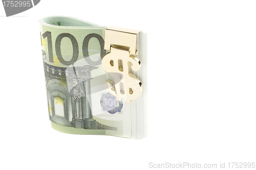 Image of euro with golden clip isolated