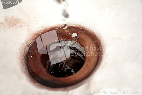 Image of Waterdrops falling into vintage sink