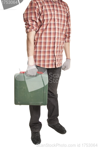 Image of man holding toolbox in hand