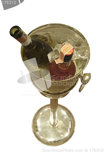 Image of Wine and liquor bottles in a cooler