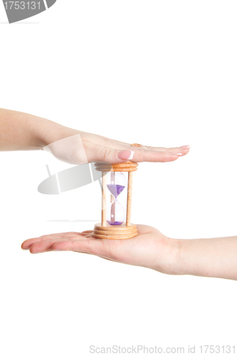 Image of man and woman hands holding Hour Glass