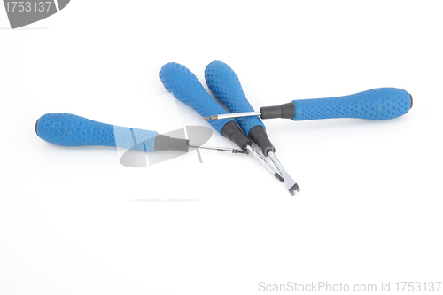 Image of Blue screwdrivers isolated on white