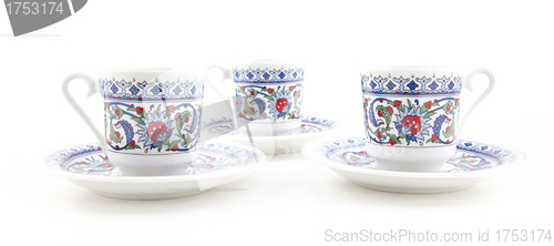 Image of Ornamented teacups isolated on white