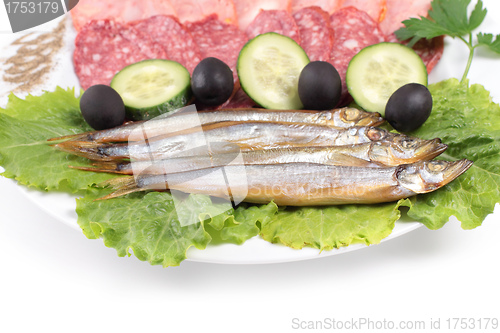 Image of kipper fish on composition with vegetables