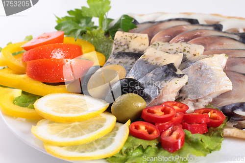 Image of fresh fish on dish with vegetables