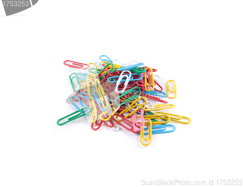 Image of colored paper clips isolated on white