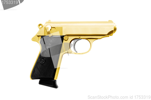 Image of Golden revolver gun isolated on white