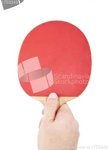 Image of Red table tennis racket in the hand