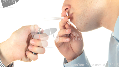 Image of Smoking man on white