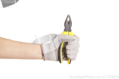 Image of man holding Pliers isolated