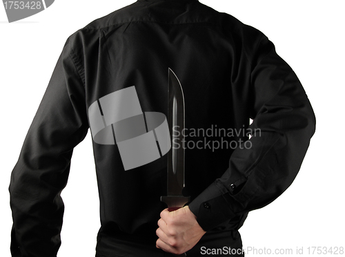 Image of standing man in black with knife for backs