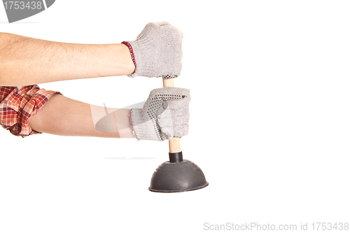 Image of man holding the old air eliminator