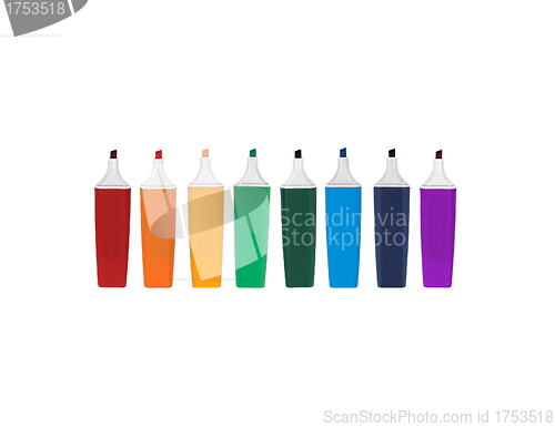 Image of Colorful markers isolated on white background.