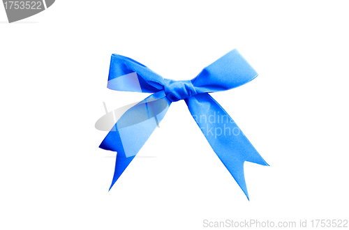 Image of single satin blue bow isolated on white background