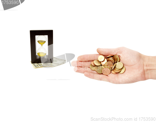 Image of time is money composition with hand coins