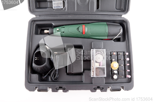 Image of Battery drill in a case isolated