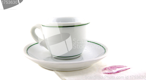 Image of cup of tea and napkin with women kiss