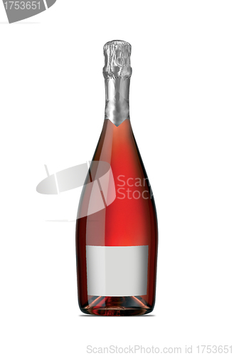 Image of Isolated bottle of red (rose) wine over a white background