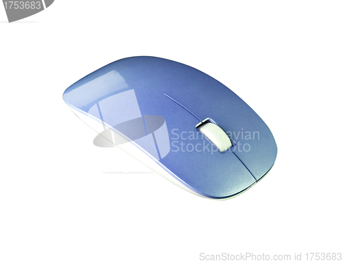 Image of blue modern wireless computer mouse on white background