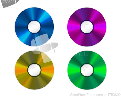 Image of Illustration of four colored Compact Discs