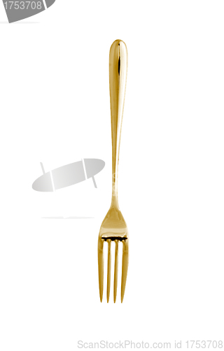 Image of Golden fork isolated on white background