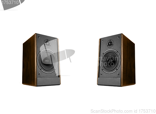 Image of Two great loud speakers. Isolated on white.