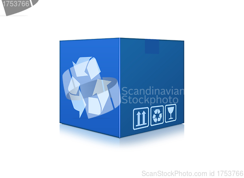 Image of blue box represents recycling isolated on white