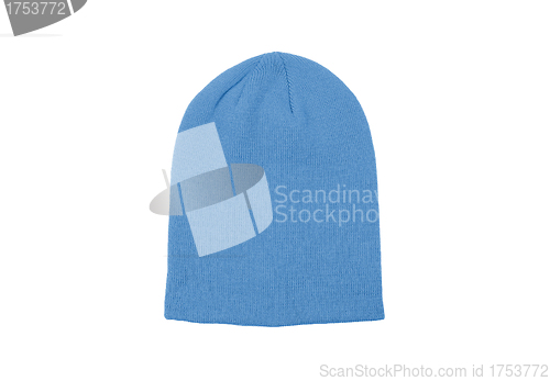 Image of blue warm woolen knitted winter hat