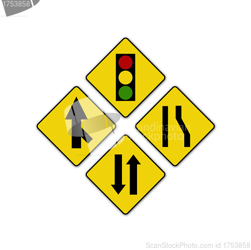 Image of Set of variants Sharp traffic road sign isolated