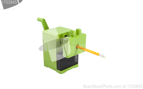 Image of Colorful pencil sharpener with a pencil