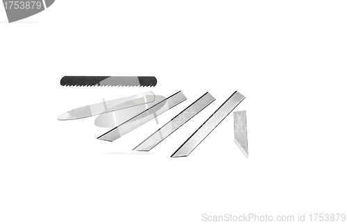 Image of set of various blades isolated on white background