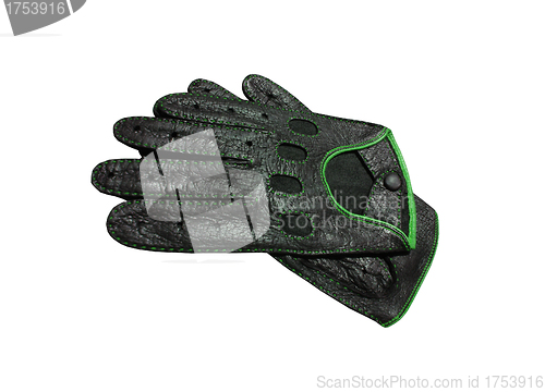 Image of black gloves with green cover isolated on white