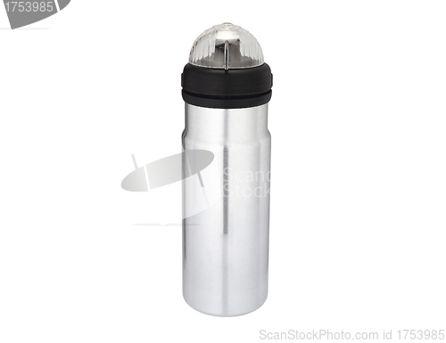 Image of silver drinking sport bottle isolated on white